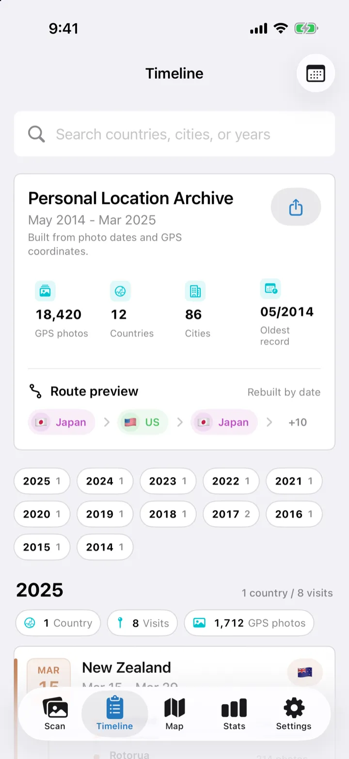 Timeline screen